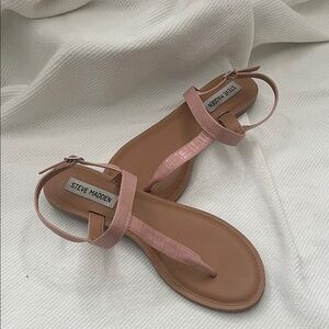 Steve Madden Blush T-Strap Croc-Texture Ankle Strap Sandals
